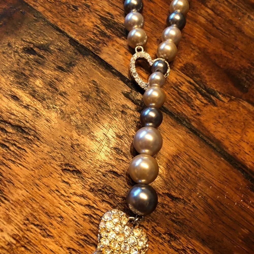 NRT Pearl and Rhinestone Heart Lariat Necklace - Picture 11 of 16
